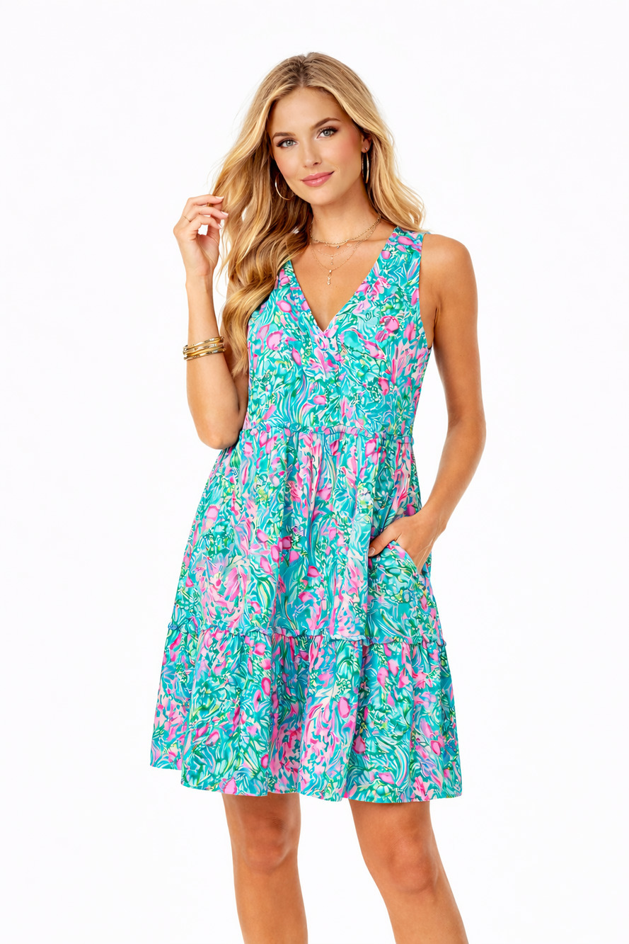 Lilly Pulitzer Lorina Swing Dress X-Large Best Fishes Print Spring Summer Casual